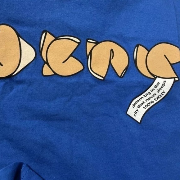 Dkny Womens Tunic T-Shirt Blue Brown Short Sleeve Crew Neck Spellout XS New - Picture 3 of 4